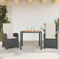 3-delige Tuinset met kussens poly rattan zwart - thumbnail