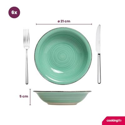 Cookinglife Diepe borden / Pastaborden Delice Groen ø 21 cm - 6 stuks