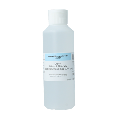Orphi Ethanol 70% v/v + 10% IPA v/v 250 Milliliter Orphi Ethanol 70% v/v + 10% IPA v/v 250 Milliliter