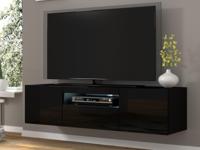 Tv-meubel AUREO 3 deuren 150 cm hoogglans zwart/mat zwart met led - thumbnail