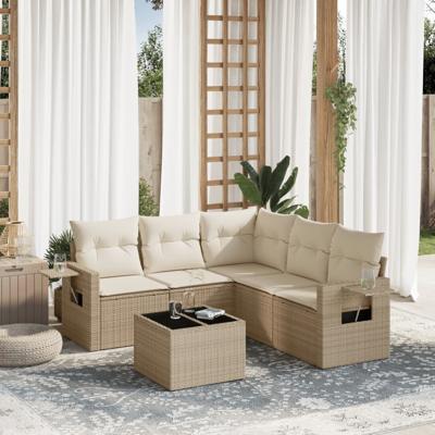 5-delige Loungeset met kussens poly rattan beige - thumbnail