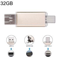 32GB 3-in-1 USB-C / OTG Type-C + USB 2.0 Flash Disk voor Smartphones van de Type-C & PC Computer (goud) - thumbnail