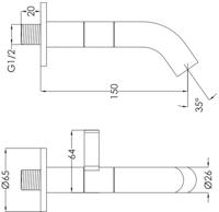 Ben Anello wand fonteinkraan geborsteld messing - thumbnail