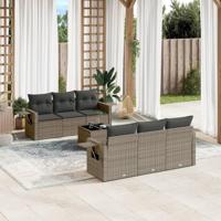 7-delige Loungeset met kussens poly rattan grijs - thumbnail