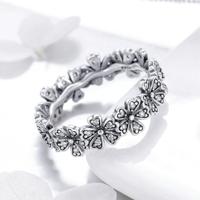 Eenvoudige zilveren Sparkle Daisy Floral Diamond Ring voor vrouwen grootte: 7 - thumbnail