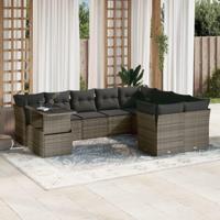 10-delige Loungeset met kussens poly rattan grijs - thumbnail