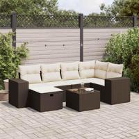 7-delige Loungeset met kussens poly rattan bruin - thumbnail