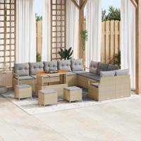 Tuinbankenset met kussen 14 pcs Beige poly rattan - thumbnail