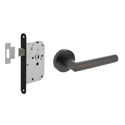 Set loopslot zwart met deurkruk Bastian op rozet ø52x10mm antraciet grijs Set loopslot zwart met deurkruk Bastian op rozet ø52x10mm antraciet grijs