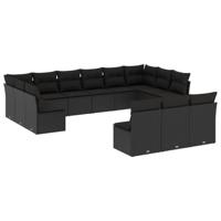 13-delige Loungeset met kussens poly rattan zwart - thumbnail