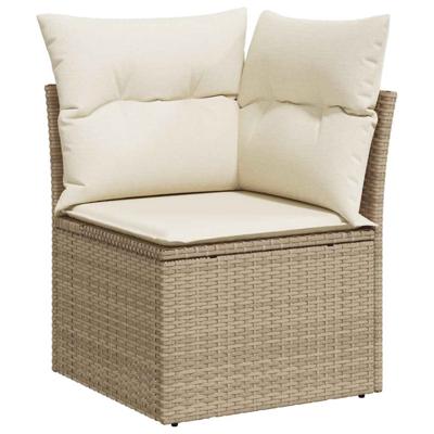 7-delige Loungeset met kussens poly rattan beige - thumbnail