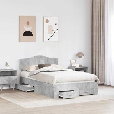 Bedframe met hoofdeinde Beton Grijs 120 x 190 cm Bewerkt hout