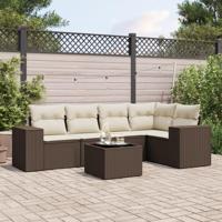 6-delige Loungeset met kussens poly rattan bruin - thumbnail