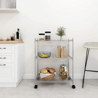 VidaXL Opbergrek met wielen 3-laags 150 kg 60x35x81 cm chroomkleurig VidaXL Opbergrek met wielen 3-laags 150 kg 60x35x81 cm chroomkleurig
