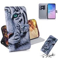 Tiger patroon gekleurde tekening horizontale Flip lederen case voor Galaxy S10 met houder & card slots & portemonnee - thumbnail