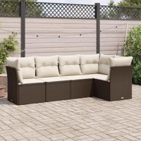 5-delige Loungeset met kussens poly rattan bruin - thumbnail