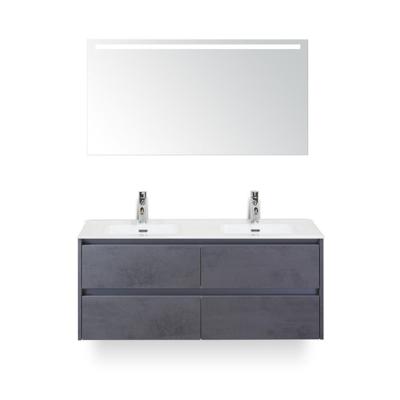 Dante Badmeubelset 120 cm - 4 laden Beton Antrac - Keramische Wastafel Wit Cover - met Sence Spiegel
