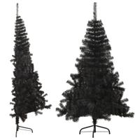 VidaXL Kunstkerstboom met standaard half 180 cm pvc zwart - thumbnail