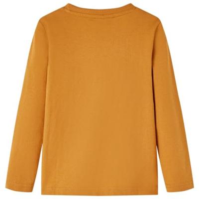 Kindershirt met lange mouwen wolvenprint 128 donkerokerkleurig