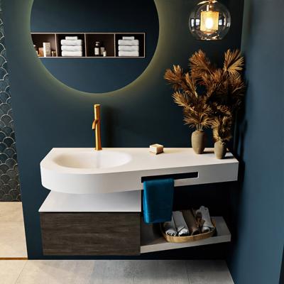 MONDIAZ RIVA 120cm badmeubel onderkast / planchet kleur Dark_Brown met 1 lade. Wastafel DULCET links 1 kraangat kleur Talc.