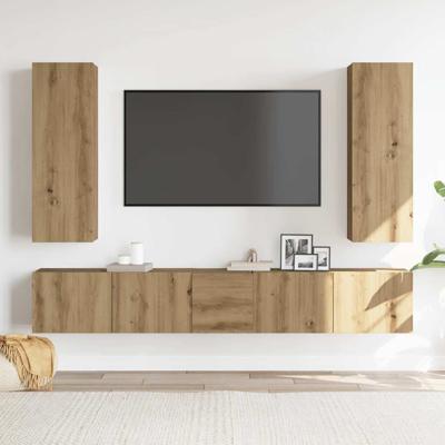 5-delig Tv-meubelset wandmontage bewerkt hout artisanaal eiken