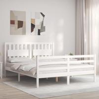 Bedframe met hoofdbord massief hout wit - thumbnail