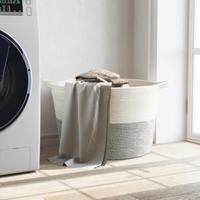 Wasmand 60x36 cm katoen grijs en wit - thumbnail