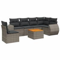 7-delige Loungeset met kussens poly rattan grijs - thumbnail