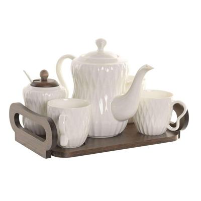 Set van koffiekopjes Home ESPRIT Wit Donkerbruin Bamboe Porselein 240 ml 6 Onderdelen