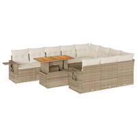 11-delige Tuinset met kussens poly rattan beige - thumbnail