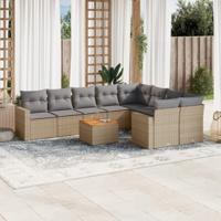 10-delige Loungeset met kussens poly rattan beige - thumbnail