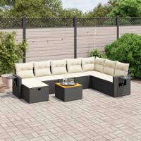 9-delige Loungeset met kussens poly rattan zwart - thumbnail