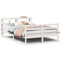 Bedframe met hoofdbord massief grenenhout wit 150x200 cm - thumbnail