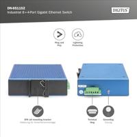 DIGITUS Netwerk Switch - 12-poorts Gigabit Ethernet - 8x RJ45 + 4x SFP - IP40 - 10/100/1000 Mbit/s - DIN rail montage - industriële serie - zwart/blauw - thumbnail