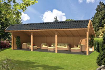 Tuindeco Bergen XL Kapschuur type 6 989x452 cm Lariks/Douglashout blank- Kapschuurdak- Onbehandeld lariks Douglas hout- Tuindeco