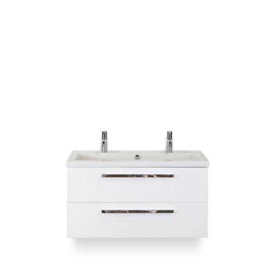 Seville Badmeubelset 100 cm - Wit Hoogglans - Wastafel Djazz 2 kraangaten