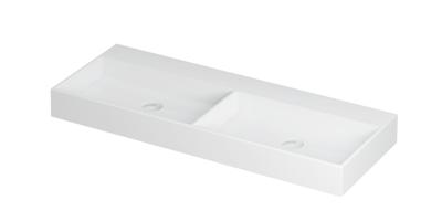 Wastafel United Porselein dubbel zonder kraangat incl. porseleinen click plug en verborgen overloop systeem 120 cm x 45 cm x 11 cm Mat wit 0206122