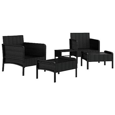 5-delige Loungeset met kussens poly rattan zwart