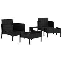 5-delige Loungeset met kussens poly rattan zwart - thumbnail