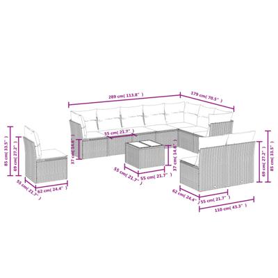 11-delige Loungeset met kussens poly rattan bruin - thumbnail