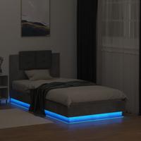 Bedframe met hoofdbord en LED-verlichting betongrijs 75x190 cm - thumbnail
