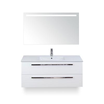 Seville Badmeubelset 120 cm - 2 laden Wit Hoogglans - Wastafel Enjoy Enkel - met Sence Spiegel