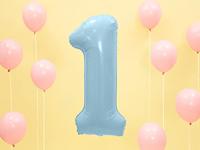 Folieballon cijfer 1 lichtblauw 86cm - thumbnail