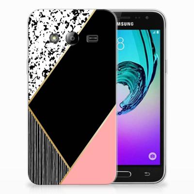Samsung Galaxy J3 2016 TPU Hoesje Zwart Roze Vormen Samsung Galaxy J3 2016 TPU Hoesje Zwart Roze Vormen