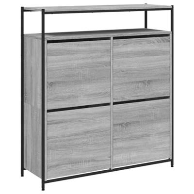 Schoenenkast met 4 klaplades 100x34x112 cm grijs sonoma eiken