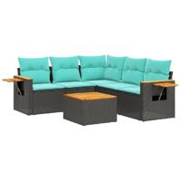 6-delige Loungeset met kussens poly rattan zwart - thumbnail