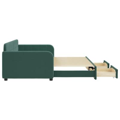 Slaapbank onderschuifbed en lades 90x200 cm fluweel donkergroen
