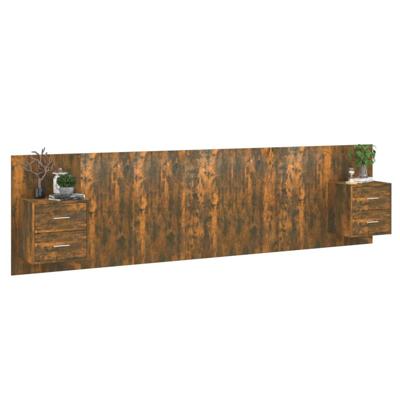 Hoofdbord met kastjes bewerkt hout gerookt eikenkleurig