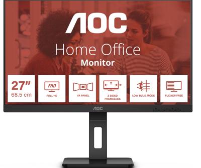 AOC 27E3QAF LED-monitor Energielabel E (A - G) 68.6 cm (27 inch) 1920 x 1080 Pixel 16:9 4 ms HDMI, DisplayPort, Hoofdtelefoonaansluiting, Audio-Line-in,