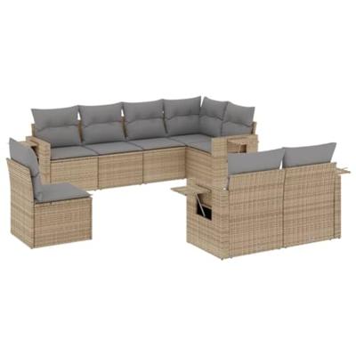 8-delige Loungeset met kussens poly rattan beige